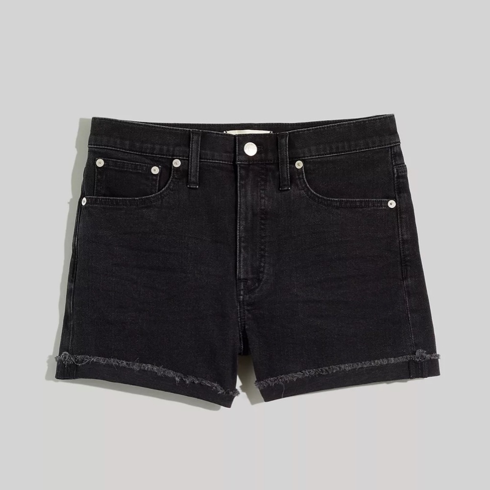 High rise black denim shorts